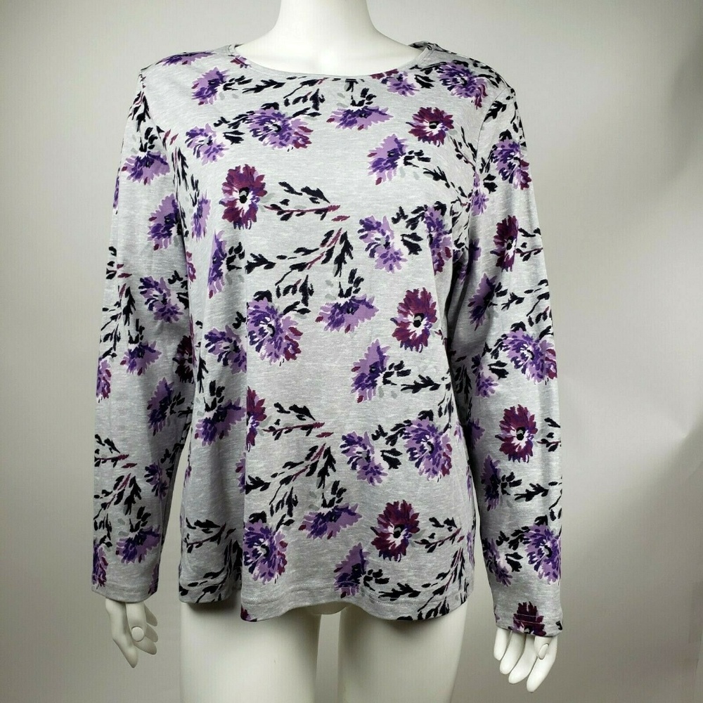 CROFT & BARROW Gray Purple Floral Top XL - Picture 1 of 6